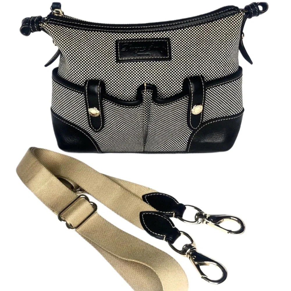 Dooney & Bourke Travel Tweed/Black Leather Cross Body Shoulder Bag